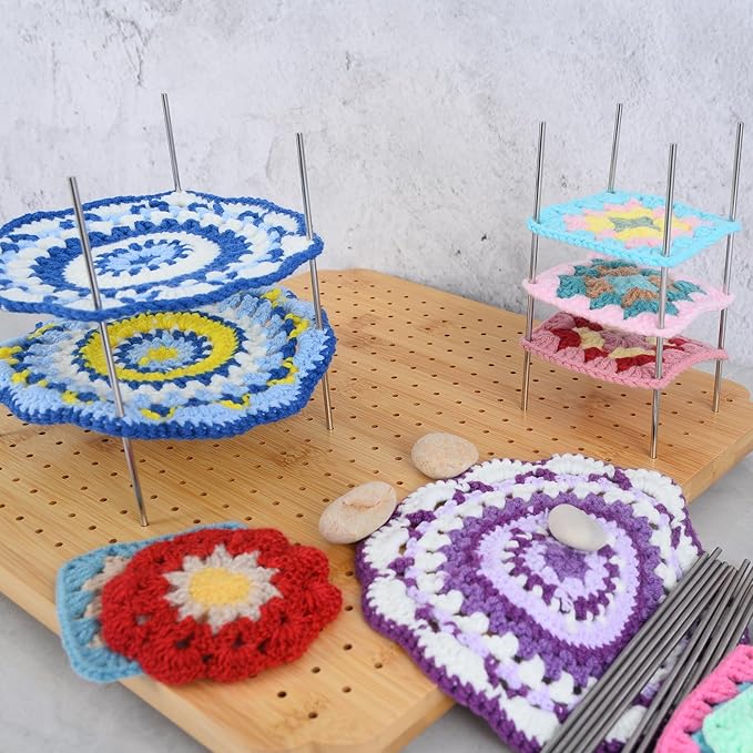 13" Crochet Blocking Board with 15 Pegs/Pins,Granny Square Blocking Board,Blocking Boards for Crochet Projects,Wooden Crocheting Accessories Gifts for Crocheters.