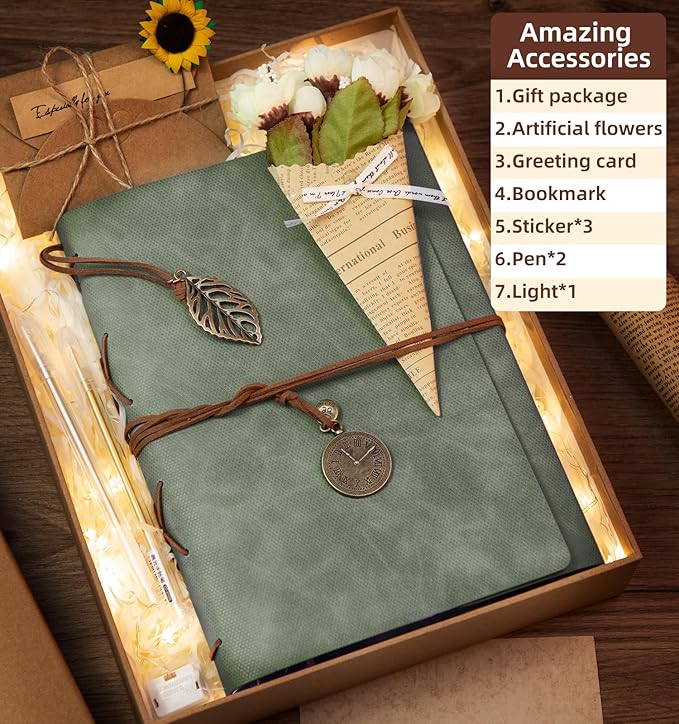 Scrapbook Photo Album 100 Pages, 60 Pages Self Adhesive+40 Pages Kraft Paper DIY Photo Book for 2x3 3x5 4x6 5x7 Pictures, Leather Memory Book for Wedding Baby Family Travel Birthday Christmas