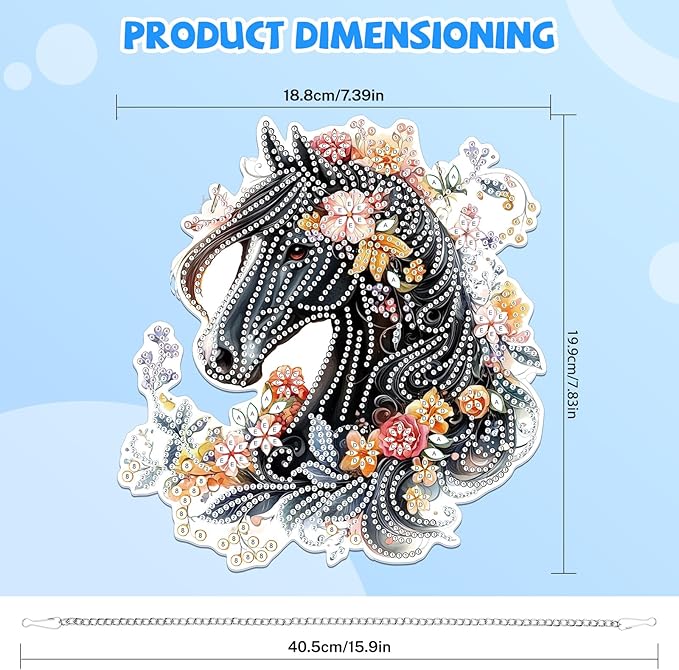 Bowetile Hanging Diamond Art Horse Kits for Adults, 5D Special Shape Diamond Painting Horse Kits, Animal Diamond Gem Art Suncatchers Painting Pendant Ornament for Home Garden Wall Decor