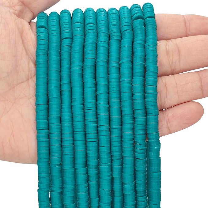 MIIIM 3600 PCS 10 Strands Polymer Clay Beads for Jewelry Making, Vinyl Heishi Beads 6mm for Surfer Bracelets Necklace Making (Teal)