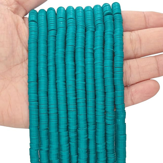 MIIIM 3600 PCS 10 Strands Polymer Clay Beads for Jewelry Making, Vinyl Heishi Beads 6mm for Surfer Bracelets Necklace Making (Teal)