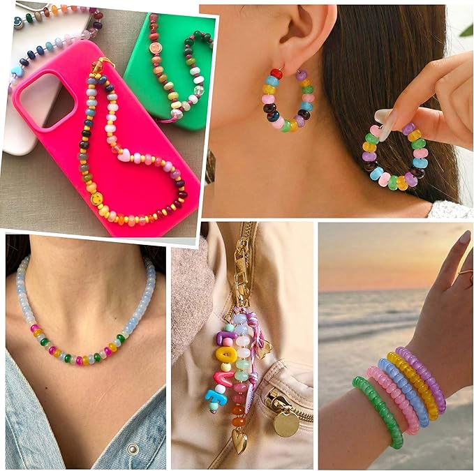 BONNY BOXX Abacus Glass Beads for Jewelry Making, 960pcs 5x8mm Rondelle Spacer Beads in 24 Colors, Crystal Gemstone Beads for Bracelet, Necklace, DIY Crafts