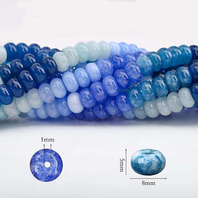2 Strands (150PCs) Blue Shade Jade Rondelle Beads, 5 * 8mm Gemstone Loose Spacer Abacus Disk Beads for DIY Bracelet Necklace Earrings Jewelry Making, Craft Supplies Beading Kit