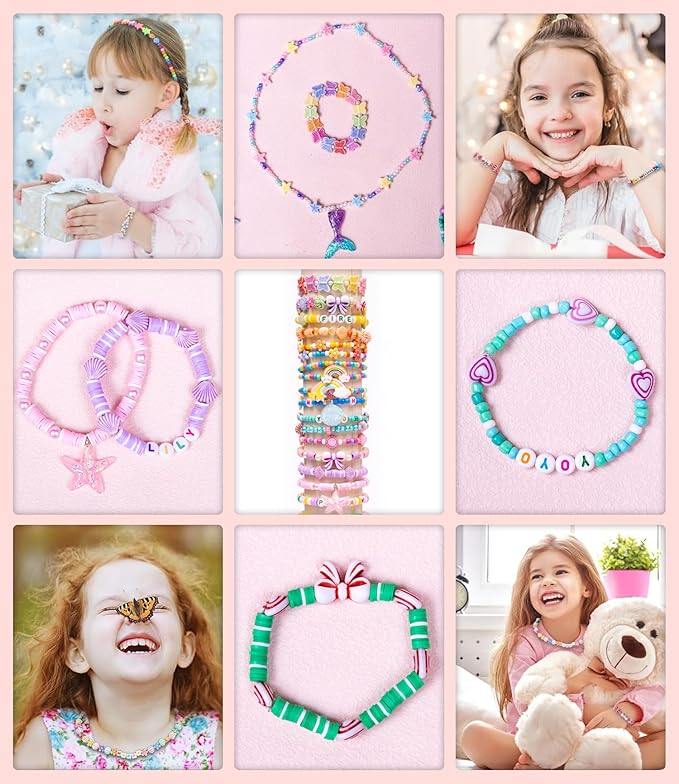 miuco bracelet making kit for kids girls - cute beads for jewelry making kit with charms - arts and crafts for make necklaces - birthday gifts for girls ages 5 6 7 8 9 10 (kids' jewelry making kits)