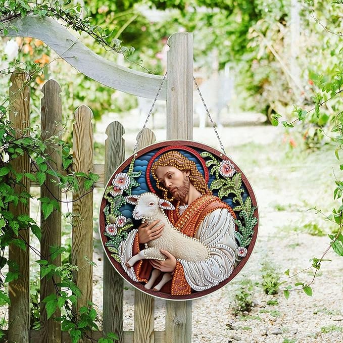 Generic DIY Hanging Diamond Pendant Special Shaped Crystal Diamond Art Painting Ornament Single Sided for Window Home Garden Wall Door Decor-Jesus