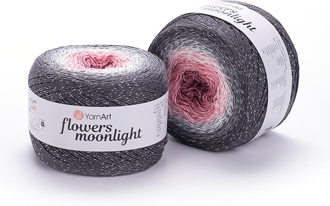 YarnArt Flowers Moonlight – Gradient Cotton Acrylic Yarn with Metallic Lurex, 9.17oz (250g), 1093 Yards – Shiny, Multicolor Cake Yarn for Crochet, Knitting, Shawls & DIY Projects (3279)