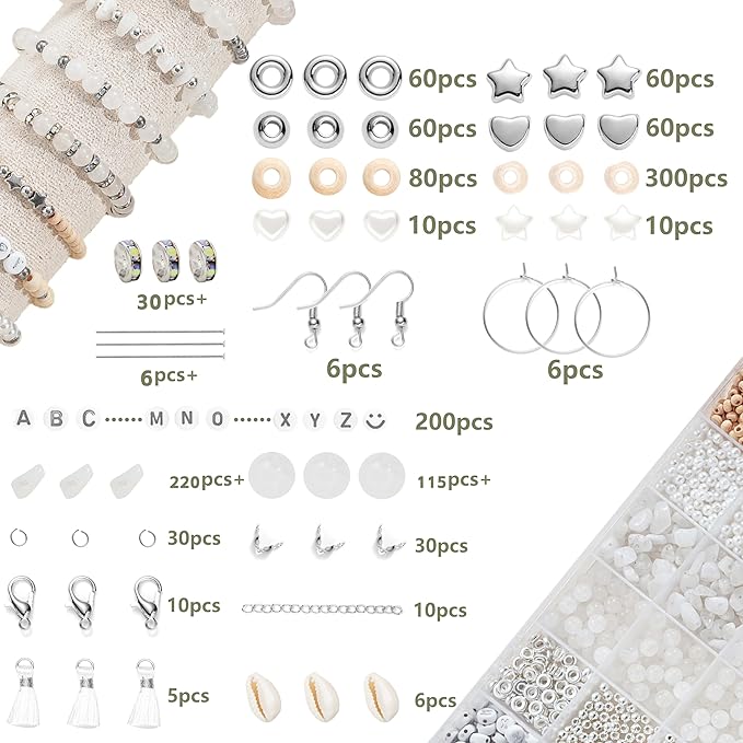 xyliise bracelet making kit natürliche perlen set for adults beads for bracelets silver jewelry making supplies diy jewelry necklace earrings (cz006-white jade)