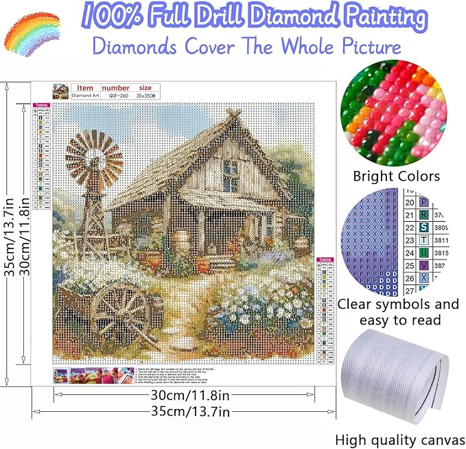 LILEIDECO Wooden House and Sunflowers Diamond Painting Kits for Adults DIY 5D Diamond Art Paint with Round Diamonds Full Drill Gem Art Painting Kit for Home Wall Decor Gifts 13.7x13.7inch