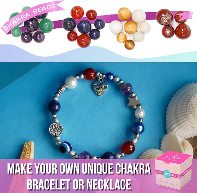 MODDA Natural Stone Jewelry Making Kit for Adults, Women. Includes Video Course, Crystal, Lava, Chakra Beads, Necklace, Bracelet, Earrings, Ring Supplies for Adults