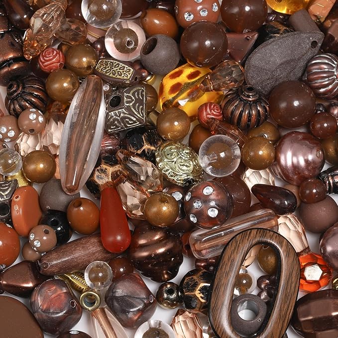 7.5 OZ Assorted Vintage Acrylic Beads for Jewelry Making, Song Xi Unique Flower Rose Czech Beads for Bracelet Earrings, Bohemia Style, Bulk, DIY Holiday Gift (240-260 PCS, Deep Coffee)