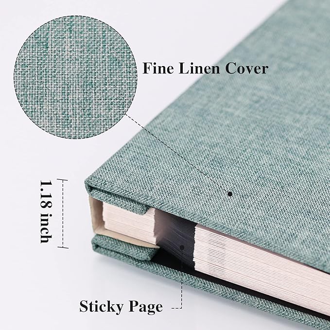 Vienrose Large Photo Album Self Adhesive for 4x6 8x10 Pictures Linen Scrapbook Album DIY 60 Blank Pages with A Metallic Pen