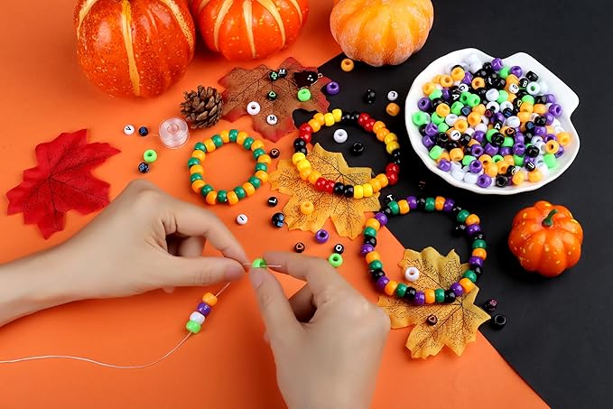 XIANNVXI 10Colours Halloween Pony Letter Beads Set Friendship Bracelet Making 640pcs Orange Purple Green White Letter Pony Beads Bulk
