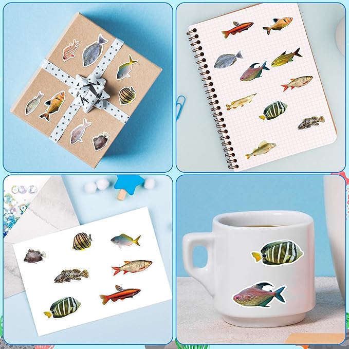 h1vojoxo realistic fishing sticker rolls - 1000pcs fishes stickers for kids 16 designs waterproof fishes stickers for water bottles laptop scrapbook crafts envelopes gifts cute sticker for fish lover