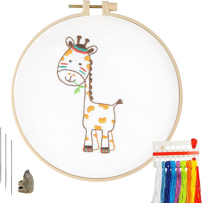 embroidery kit for beginners adults, adult starter cross stitch kit needlepoint complete diy kit with unique patterns, hoop, colorful threads, tools, step by step instructions & video tutorial