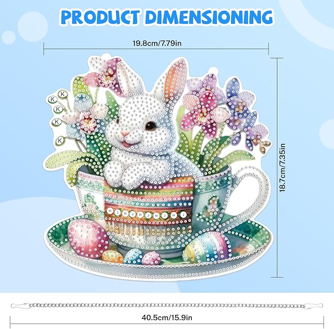 Bowetile Easter Hanging Diamond Art Kits for Adults Kids, 5D Special Shape Diamond Painting Rabbit Kits, Easter Diamond Gem Art Suncatchers Painting Pendant Home Decor, Gifts for Kids