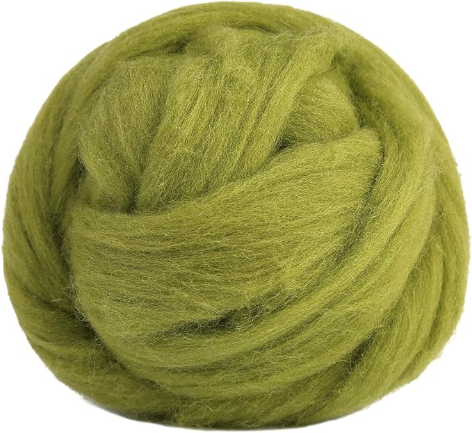 3.53oz Wool Roving, Wool Felting Supplies, Pure Wools, Chunky Yarn, Spinning Wool Roving for Needle Felting Wet Felting DIY Hand Spinning (Grass Green)