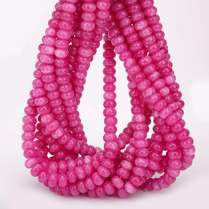 2 Strands (150PCs) Rose Jade Rondelle Beads, 5 * 8mm Gemstone Loose Spacer Abacus Disk Beads for DIY Bracelet Necklace Earrings Jewelry Making, Craft Supplies Beading Kit