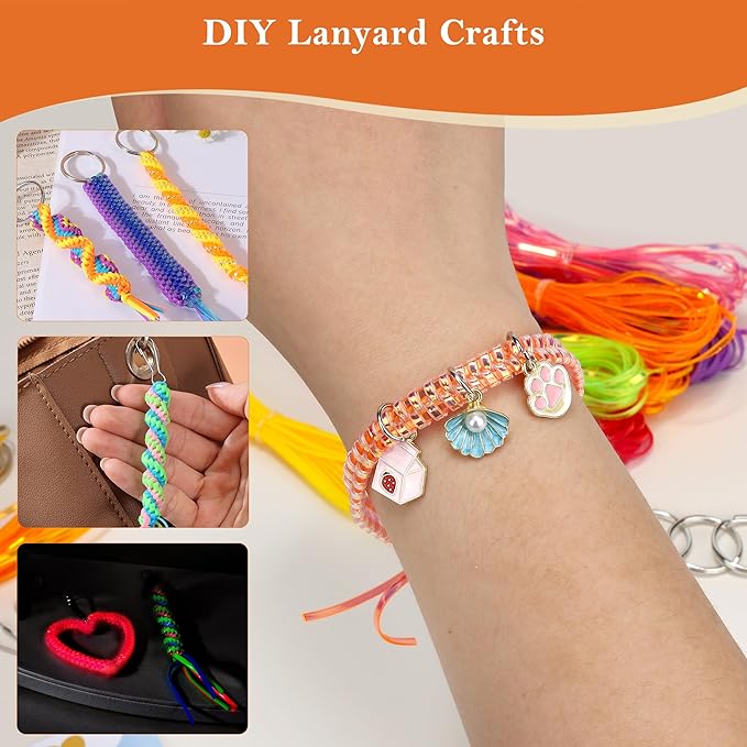 PP OPOUNT Gimp String Craft Kit, 318 PCS Lanyard String Kit with Beads, Pendants & Keychain Accessories, DIY Bracelet Making Kit for Friends, Christmas Gift & Holiday Craft Set