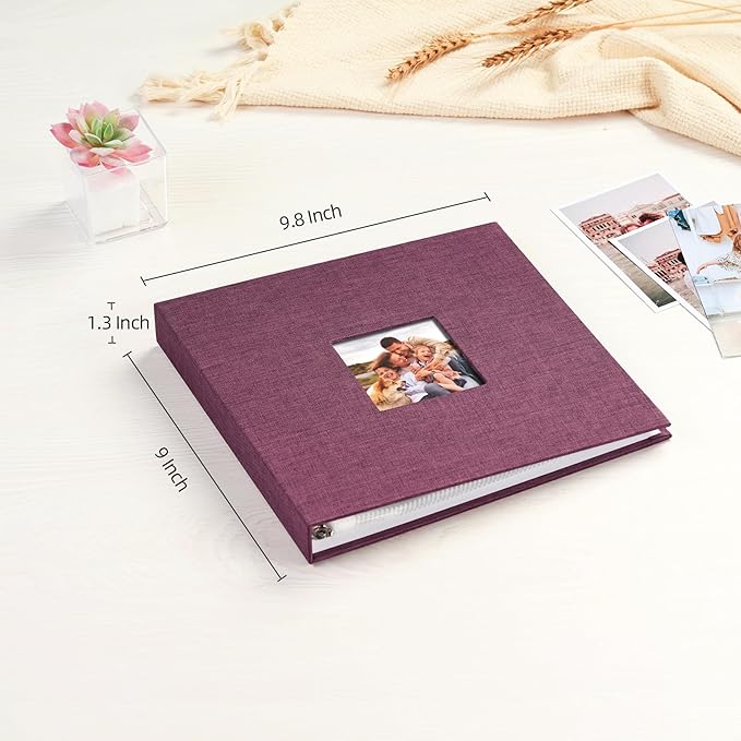 Mublalbum 8x8 Inch DIY Scrapbook Photo Album with 20 Plastic Sleeves 40 Pages Linen Cover 3 Ring Folder Binder for Wedding Baby Family and DIY Projects (Purple)