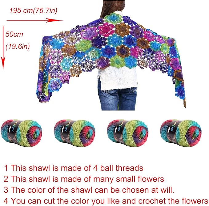 golo Wool Yarn for Knitting 550yd 0.22Ib Cachemire Multicolor Rainbow Yarn (Crimson Green)