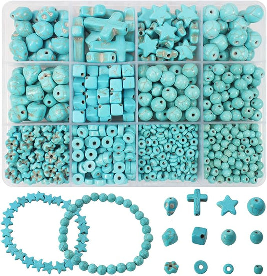 PAMIR TONG Turquoise Beads Sets for Jewerly Making 1183pcs Natural Turquoise Howlite Stone Cross-Skull Head-Heishi Space Rocks Assorted Beads Accessories for DIY Crafts-Necklace-Charms-Bracelet