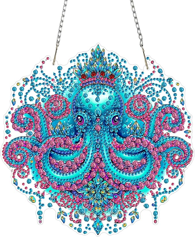 MAXBYE Octopus Hanging Diamond Art Painting Kits for Adults Beginners, DIY 5D Special Shaped Crystal Painting Diamond Kits Hanging Ornament for Gift Home Wall Door Decor