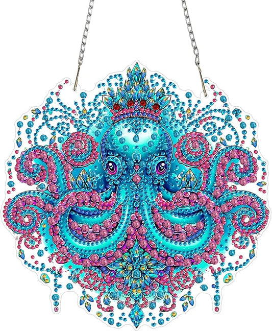 MAXBYE Octopus Hanging Diamond Art Painting Kits for Adults Beginners, DIY 5D Special Shaped Crystal Painting Diamond Kits Hanging Ornament for Gift Home Wall Door Decor