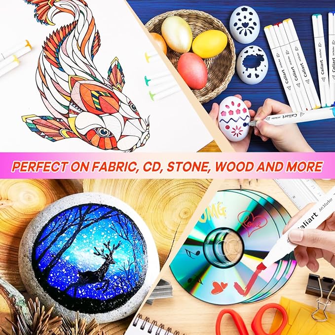 caliart 168 colors alcohol markers brush tip & chisel, dual tip art markers set for adults coloring book artists sketch illustration, with case permanent colored pen art supplies drawing gifts