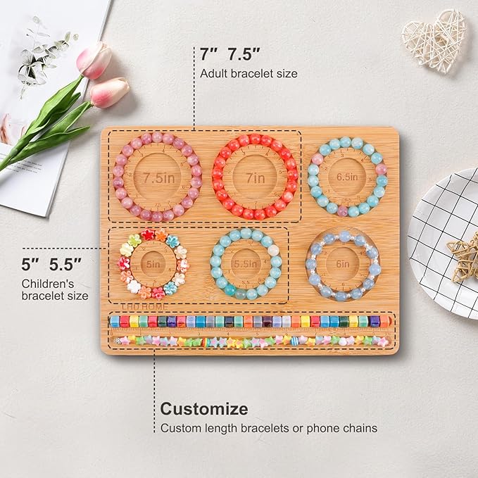 LHD HOME Bead Board for Jewelry Making,Bamboo Beading Board for Bracelet Making,DIY Jewelry Making Supplies with 2 Bead Needles