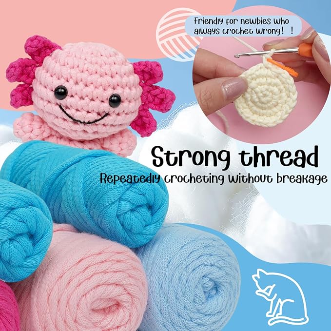 TAKADODO Crochet Kit for Beginners - Learn to Crochet Kits for Adults Beginner with Step-by-Step Video Tutorials - Crochet Kits for Adults and Kids (Axolotl)