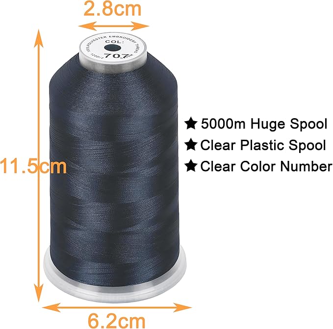 New brothread - Single Huge Spool 5000M Each Polyester Embroidery Machine Thread 40WT for Commercial and Domestic Machines - Dark Gray