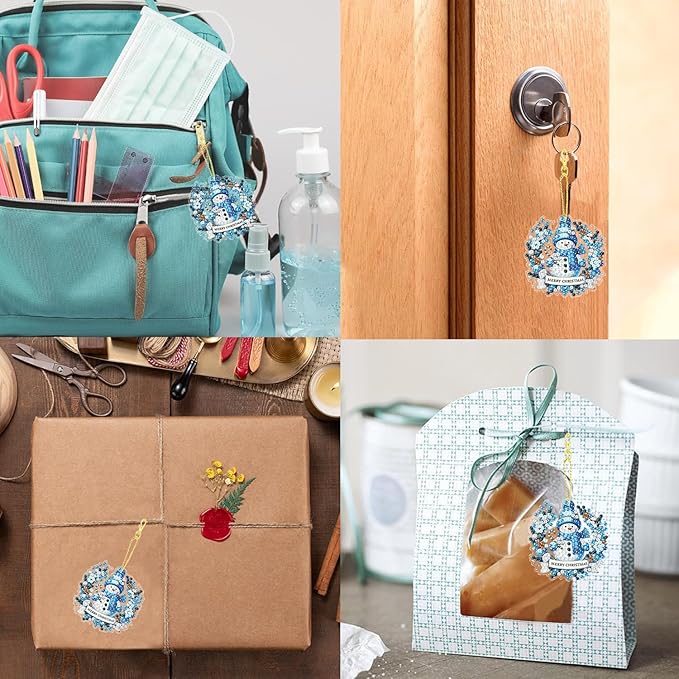 Masendp Adult Diamond Art Hanging Double Sided Kit, Special Shape Rhinestones, DIY Acrylic 5D Diamond Art Painting Window Pendant Home Garden Wall Mounting Kit Hanging Ornament. (Blue Snowman)