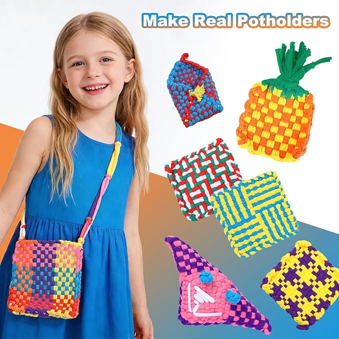 DDAI Weaving Loom Craft Kit for Kids Ages 6–12, Knitting Potholder & Woven Crafts Set with Colorful Loops and Crochet Hooks, Hands-On Creative Activity for Girls and Adults, Birthday or Holiday Gift