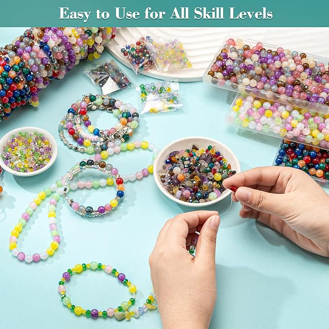 HSZCTUY Glass Beads for Jewelry Making, Assorted Beads for Bracelet Making Kit, Including Round Beads, Rondelle Beads, Facted Crystal Bicone Beads, Chip Stone Beads, Jewelry Beads for DIY Accessories