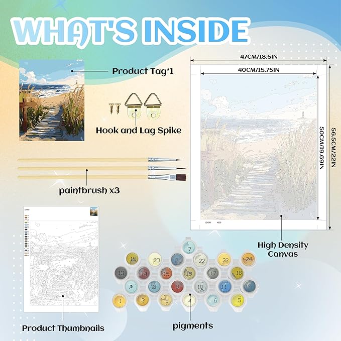 Npcswxq Beach Paint By Numbers Kit for Adults Beginners, Beachside Reed Lighthouse Adult Paint by Number on Canvas,Ocean DIY Acrylic Number Artist Paint Kit for Home Wall Decor Holiday Gifts 16x20Inch