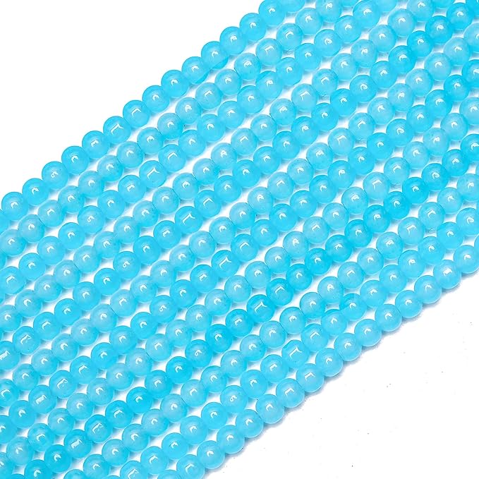 400PCs 4mm Aquamarine Jade Glass Beads Bulk, Round Smooth Hole Glass Crystal Beads for Jewelry Making, DIY Bracelets, Necklaces, Bag Charms, Keychains and Craft Projects