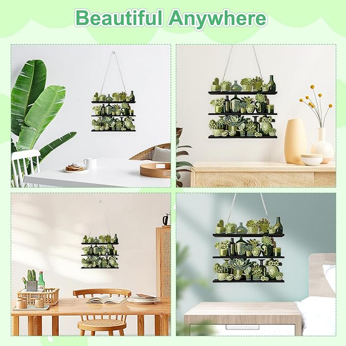 TOSTOG Succulent Plant Diamond Art Pendant Kit for Adult, Yellow Diamond Painting Hanging Kit for Beginners, 5D DIY Crafts Gem Art, Waterproof Full Accessories for Home Decor Idea 20 * 20 cm/8 * 8 in