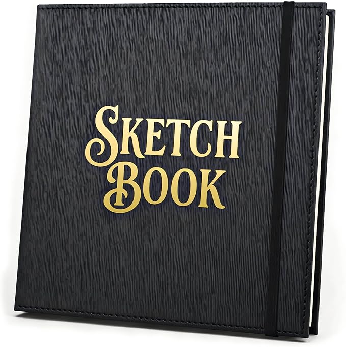 veway compact square sketchbook 7.5” x 7.5”, 200 gsm acid-free mixed media art journal for artists with vegan leather cover, lay-flat binding, 120 pages & gift box