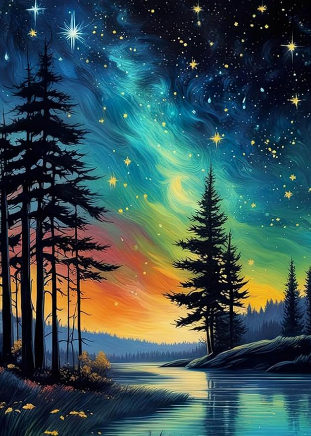 FOXKISS Tree Star Diamond Art Painting Kits for Adults，Full Drill Diamond Dots Paintings for Beginners, Round 5D Paint with Diamonds Pictures Gem Art Painting Kits DIY Crafts Kits 12x16inch