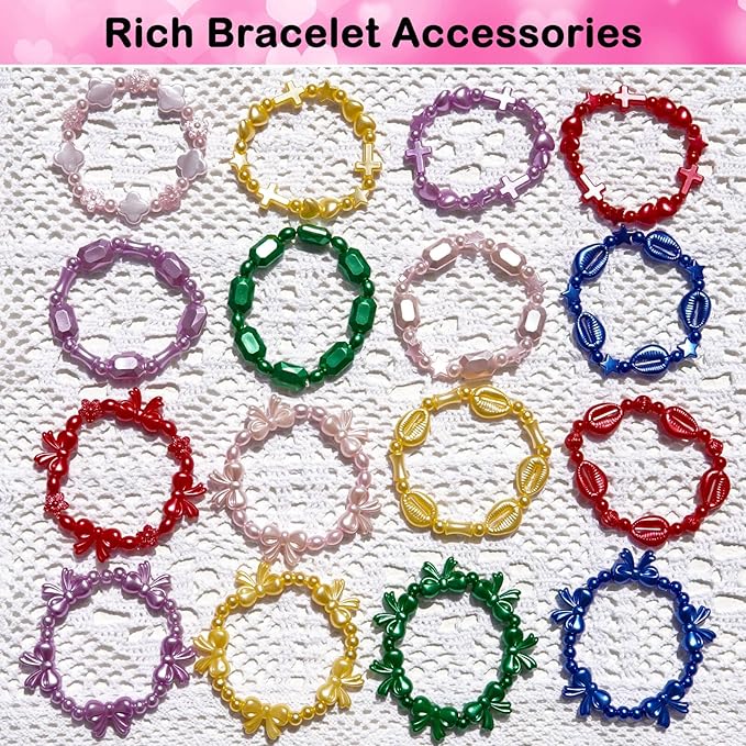 1170 Pcs ABS Imitation Pearl Beads for Jewelry Making, Assorted Heart Star Bowknot Circle Flower Aesthetic Cute Bead for Bracelet Necklaces Earrings Key Chains DIY Phone Charm Crafts (Pink)