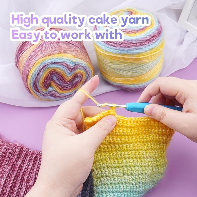 Cake Yarn for Crocheting,Colorful Crochet Yarn 3x100g 60% Cotton 30% Acrylic 10% Wool,Soft Fluffy Gradient Ombré Cotton Yarn for Crocheting Sweater,Blanket,Glove