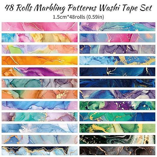 Mooker 48 Rolls Washi Tape Set - Decorative Masking Tape Colored Marbling Patterns, Adhesive Artists Tapes for Journaling Supplies, DIY Crafts, Scrapbooking, Junk Journal Supplies, School Supplies