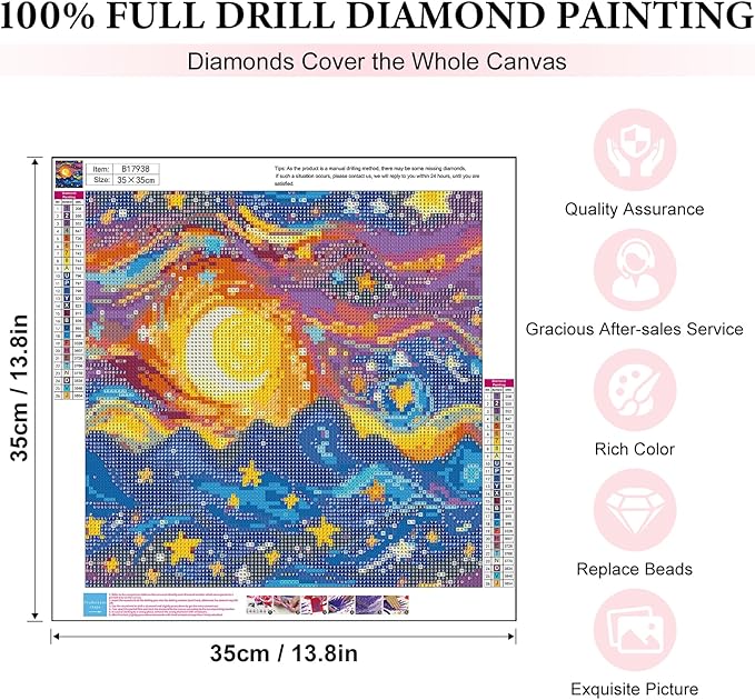 Yezavesu Starry Night Diamond Art Kits for Adults, Starry Sky Diamond Painting Kit for Beginners, 5D DIY Round Full Drill Painting with Gem Art Craft Kits for Home Wall Decor 14x14 Inch