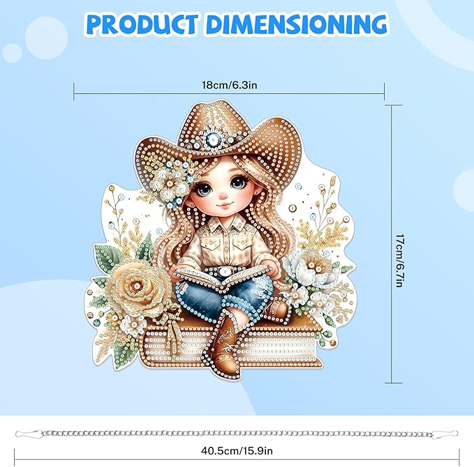 Bowetile Cow Girl Diamond Art Hanging Kits for Adults, 5D Special Shape Diamond Painting Kits, Animal Gem Art Suncatchers Painting Pendant Ornament for Home Garden Wall Decor