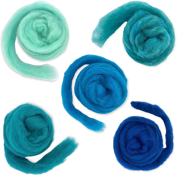 Corriedale Carded Sliver Wool Roving Variety Bundle | Best Core Wool for Needle Felting, Spinning, Wet Felting, Weaving, Dryer Balls, Yarn Roving - Ethically Sourced (Deep Sea)