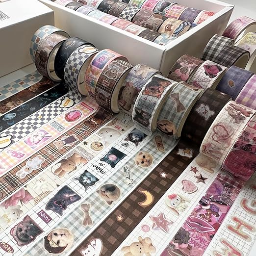 yubbaex cute washi tape value pack 36 rolls aniamls printed masking tape kawaii decorative for arts, diy crafts, journal supplies, planners, scrapbook, card/gift wrapping (girly style)