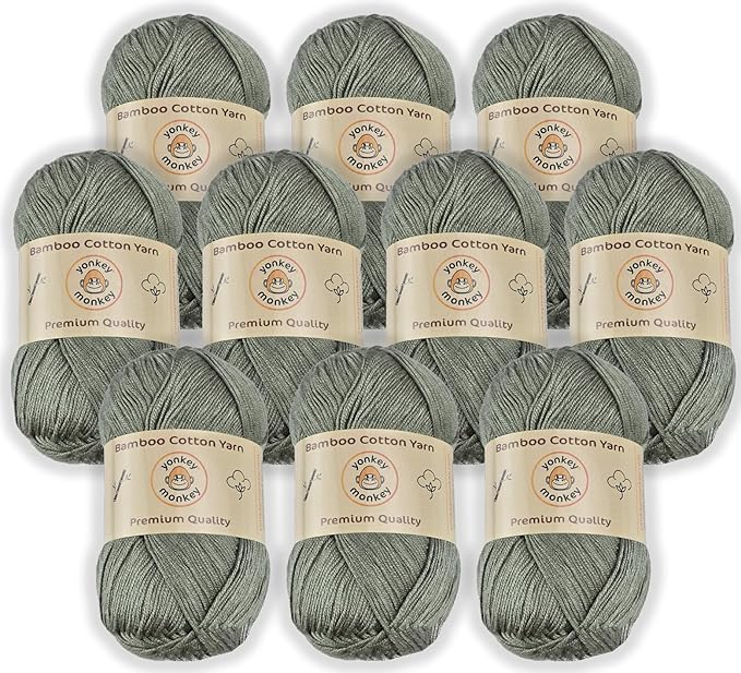 10-Pack of Yonkey Monkey 500 Grams Yarn - 70% Rayon derived from Bamboo, 30% Cotton - Imported - Pea Green 9012