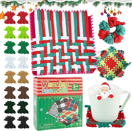 Caydo Christmas Weaving Loom Kit for Kids, Pot Holder Loom Kit for Girls 8-12, Include 448Pcs Weaving Loops(8 Colors), DIY Art and Craft Looms for Kid, Gift for Christmas & Craft-Loving Kids Age 8-12