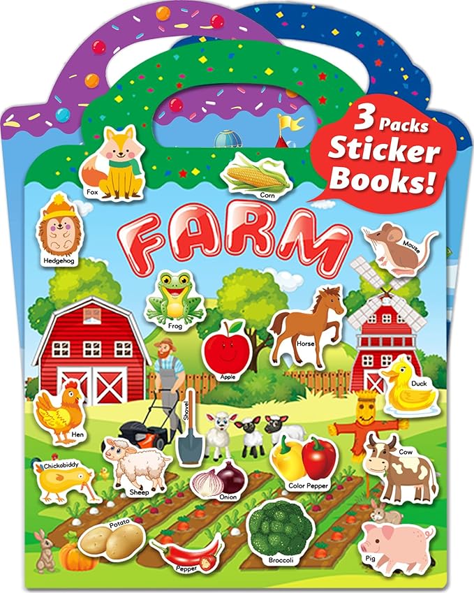 walenced reusable sticker book for toddlers, stickers for kids, toddler sticker book, toddler craft activities, toddler travel toys ages 3 and up boy girl birthday gifts