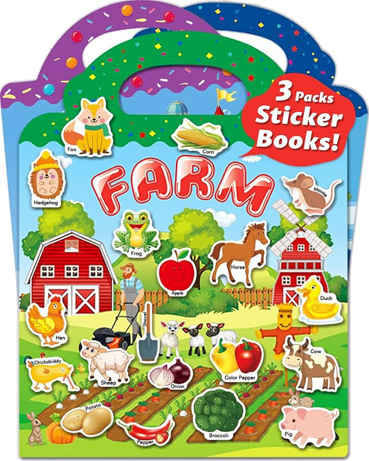 walenced reusable sticker book for toddlers, stickers for kids, toddler sticker book, toddler craft activities, toddler travel toys ages 3 and up boy girl birthday gifts